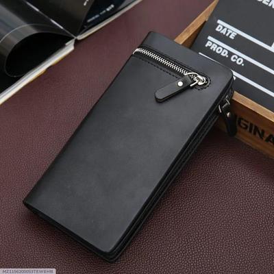 Black Leather Wallet for Men with Zipper Closure