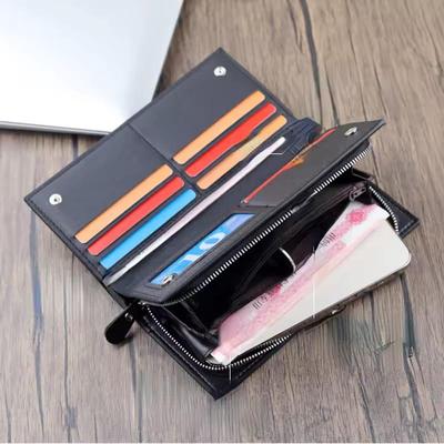 Black Leather Wallet for Men with Zipper Closure