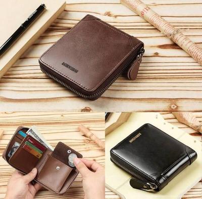 Men's Genuine Leather Wallet Brown Compact Daily Carry