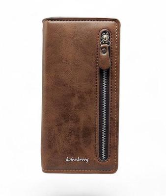 Unisex Leather Wallet Brown Zipper Closure