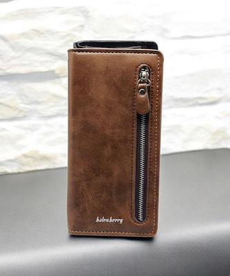 Unisex Leather Wallet Brown Zipper Closure