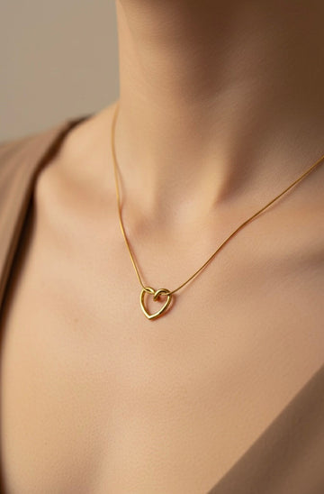 Hollow Heart Pendant Necklace - Gold Plated