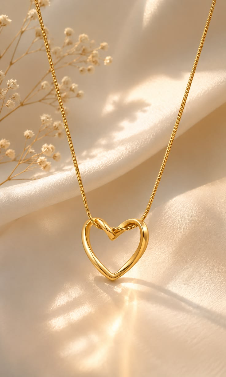 Hollow Heart Pendant Necklace - Gold Plated