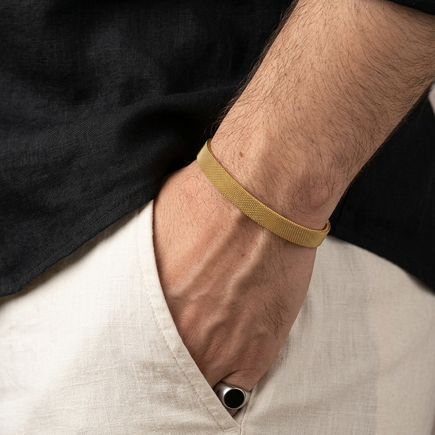 Stainless Steel Mash Bangle Kara Bracelets For Men